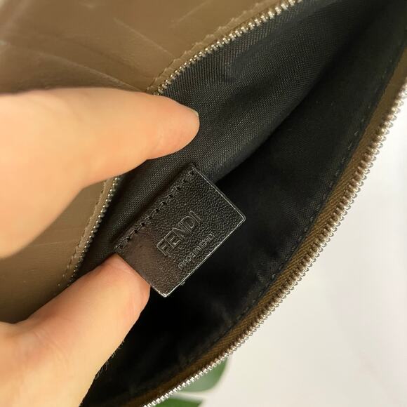 Fendi Zucca Monogram Clutch bag Pouch Nylon Leather khaki Brown Purse - Picture 9 of 13
